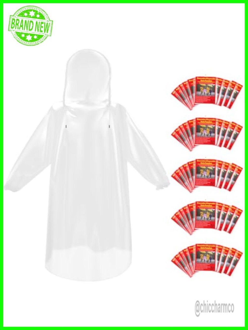 Disposable Rain Ponchos for Adults Waterproof PE Drawstring Hood